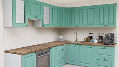 Кухня угловая Патина дуб бирюза